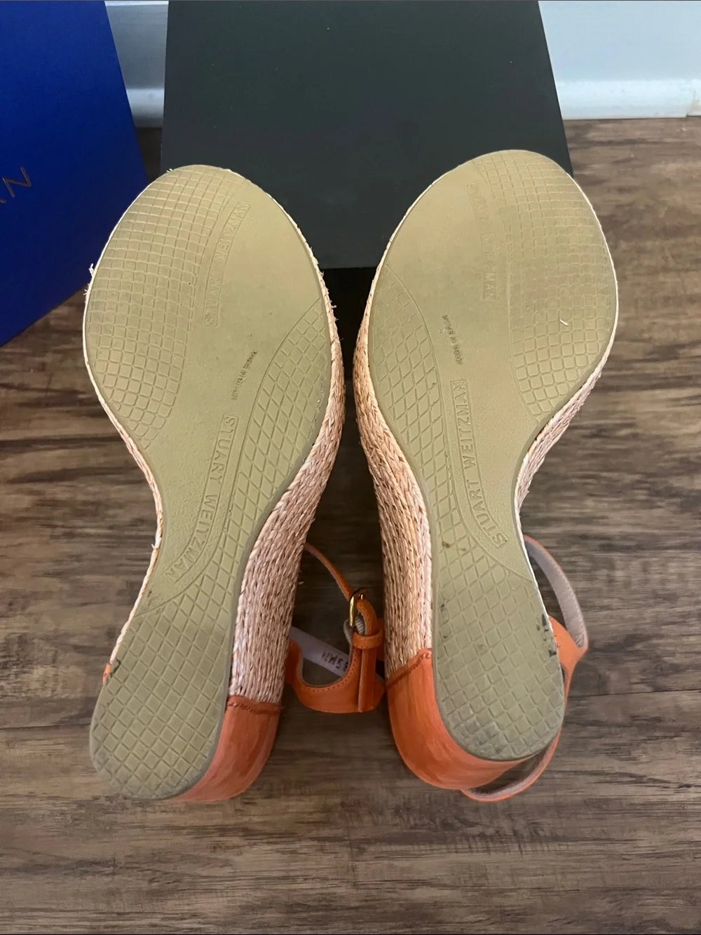 Stuart Weitzman Orange Woven Espadrille Wedge Sandals - Picture 6 of 6